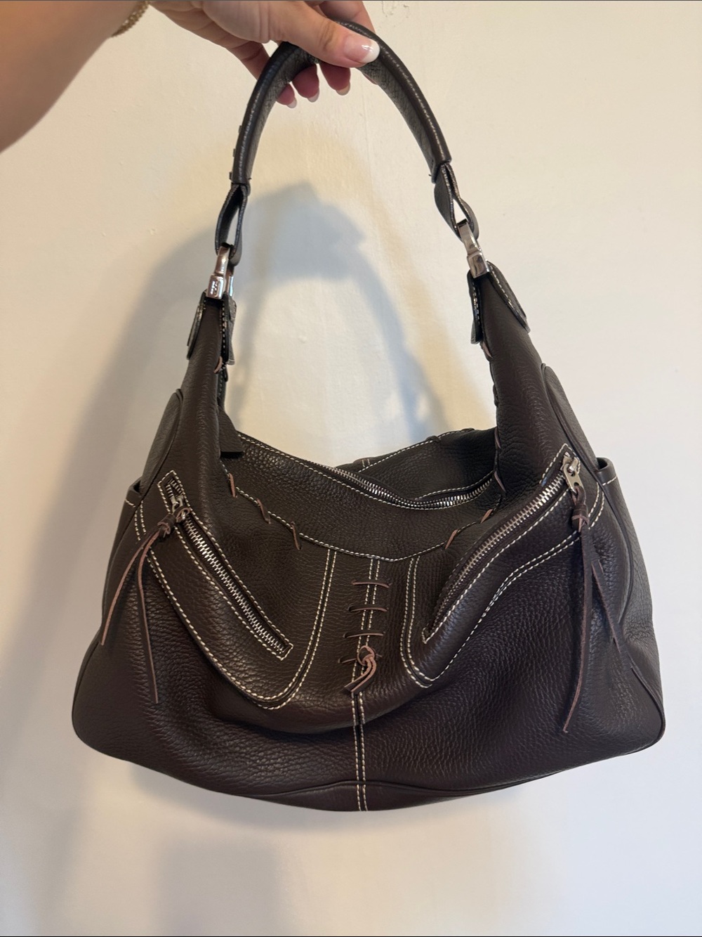 Women's Shoulder Hobo Bag in Dark Brown Leather